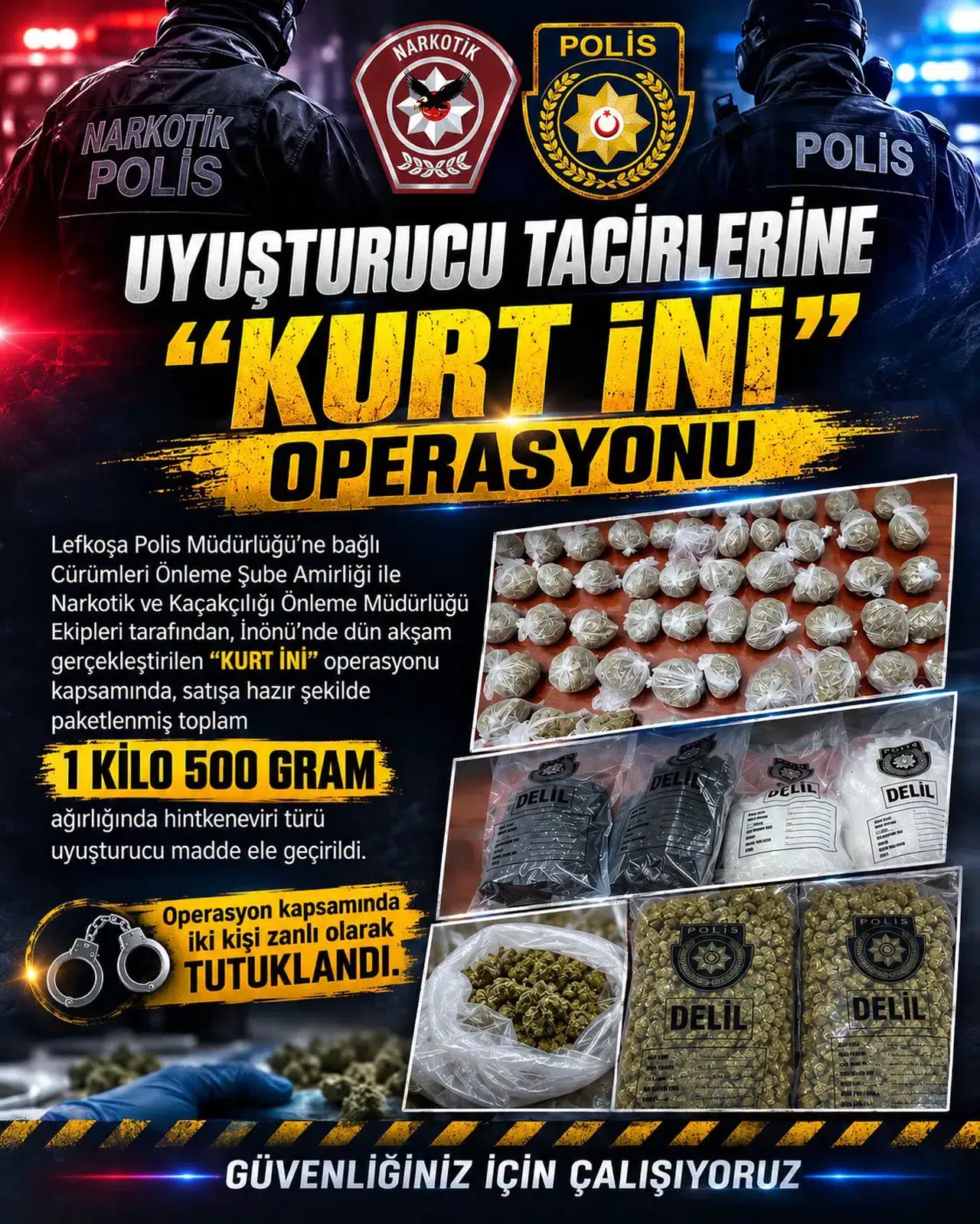 Polis’ten uyuşturucu tacirlerine “Kurt İni” operasyonu: 1 buçuk kilo uyuşturucu ele geçirildi